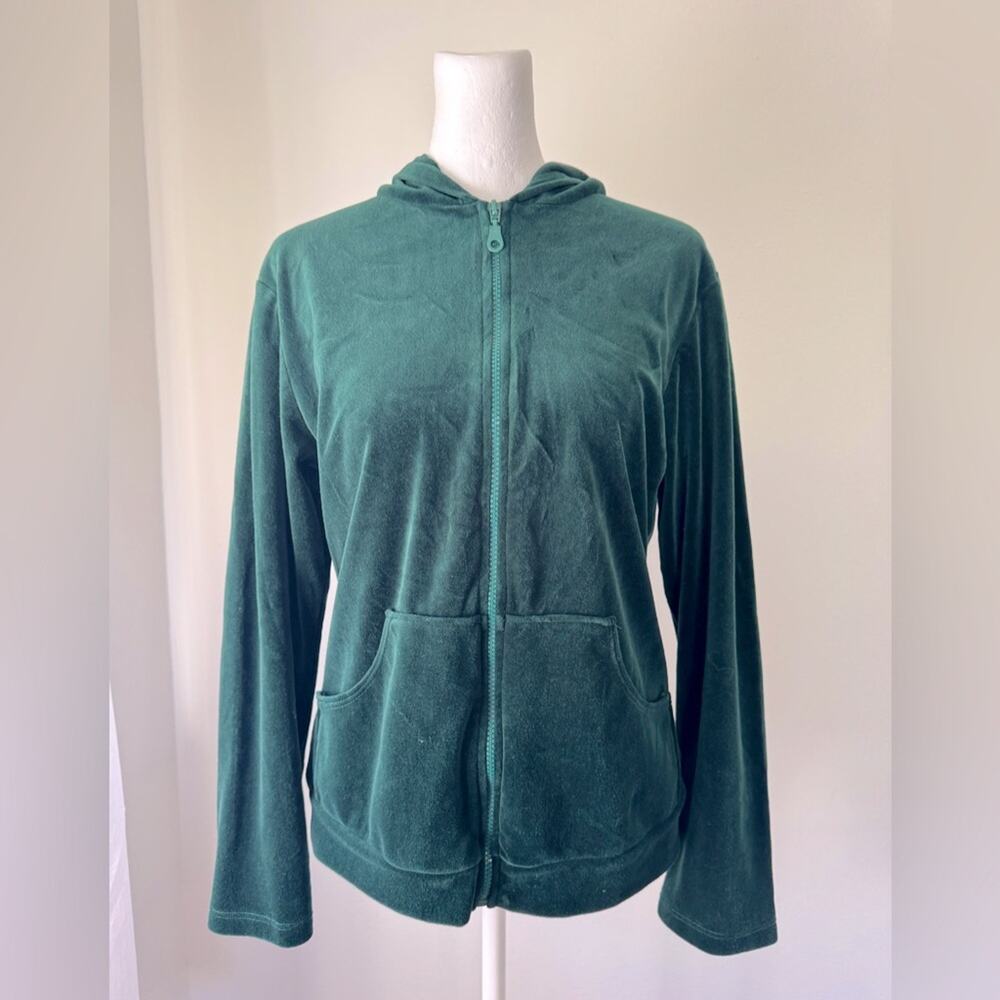Vintage Y2K I&H Fashion Dark Teal Full Zip Hooded Lightweight Sweatshirt